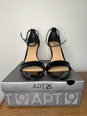 Apt. 9 Black Patent Open-Toe Ankle-Strap Stilettos